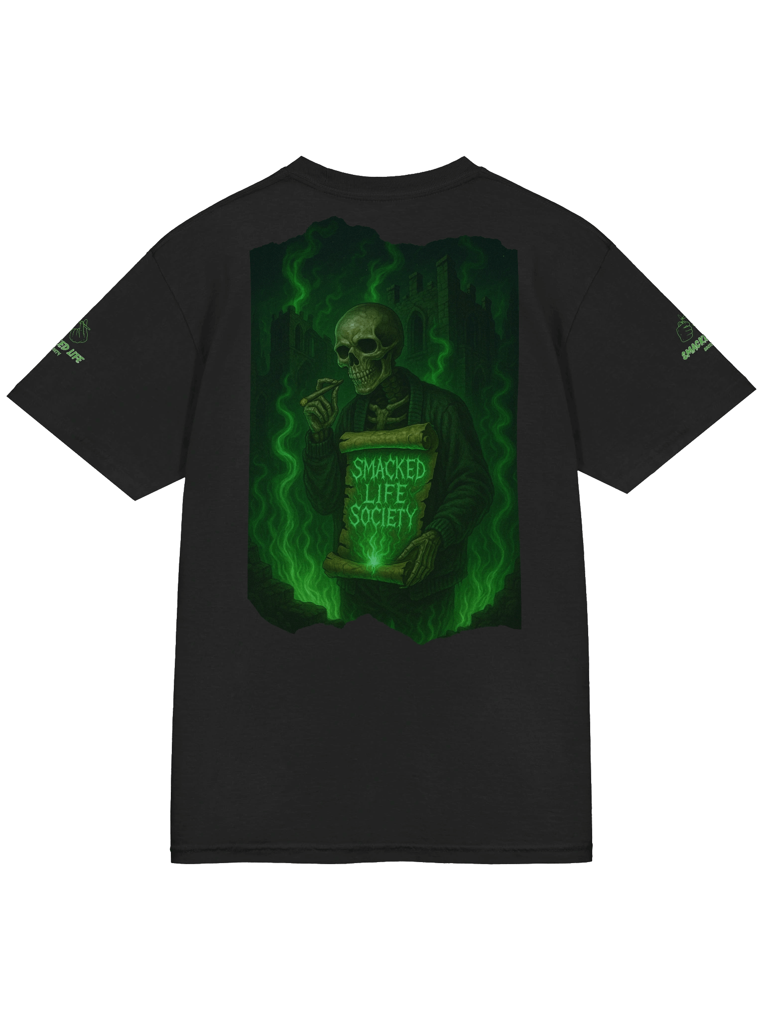 Forever Smacked – Green Flame Skeleton Unisex T-Shirt product image (4)