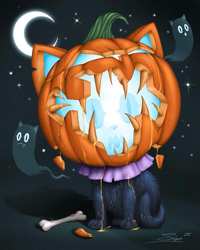 🎃 Spooky Kitty @drawlloween 
I’ve been insanely busy, glad I found the time to make a piece for my first Drawlloween. Thanks ...
