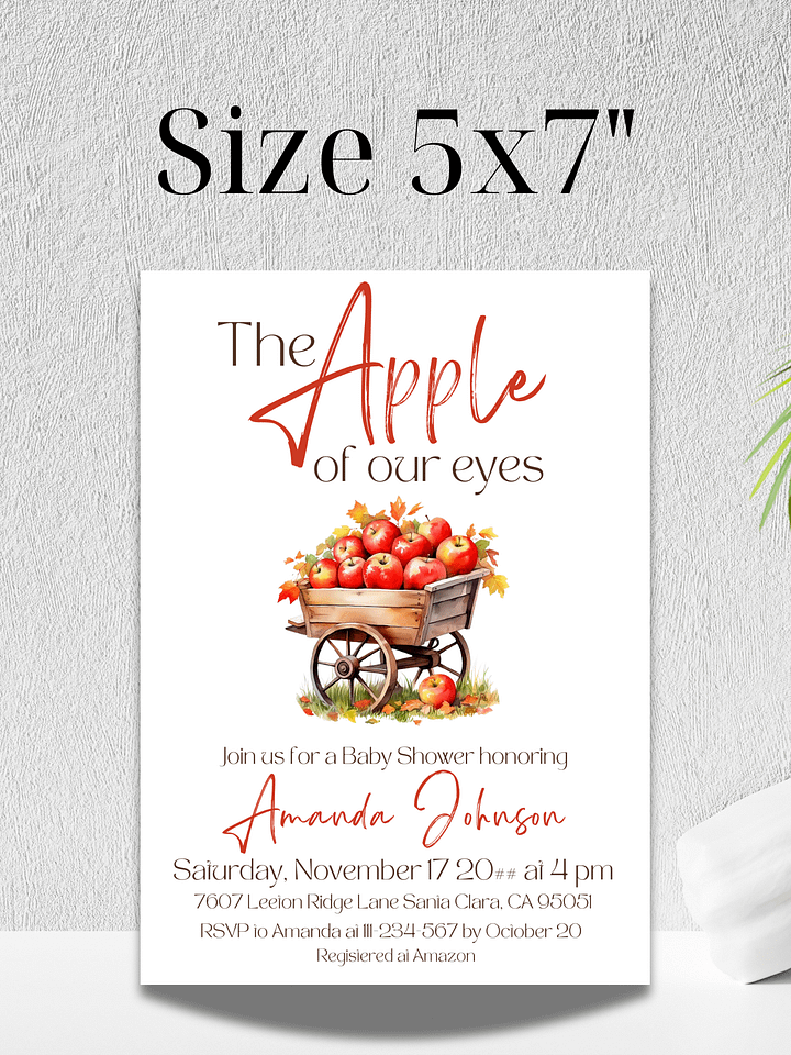Apple Baby Shower Invitation - Fall Harvest Watercolor Apple of Our Eyes Party Invite, Digital Download Canva Template product image (2)