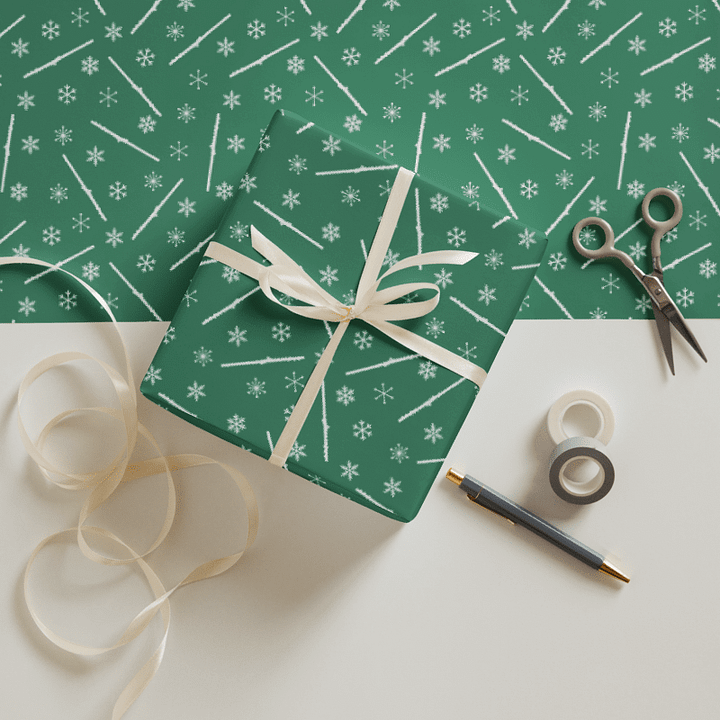 Flutes and Snowflakes - Alto Flute - Green Gift Wrap Paper product image (1)