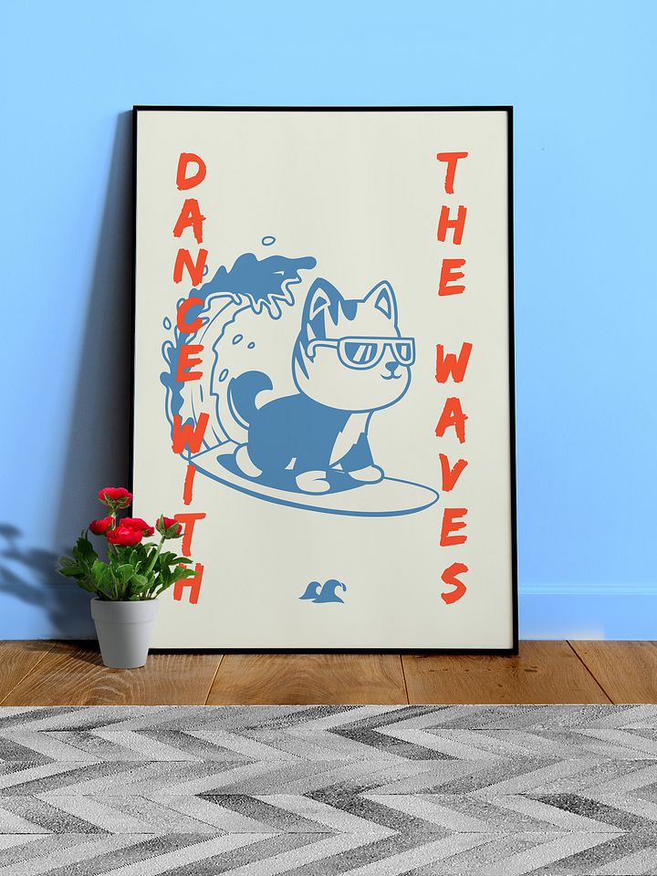 Anime poster: Dance with the waves / Cat Surfer — vaporwave poster, sport poster, manga art print, Japanese space wall art, Japan poster product image (1)