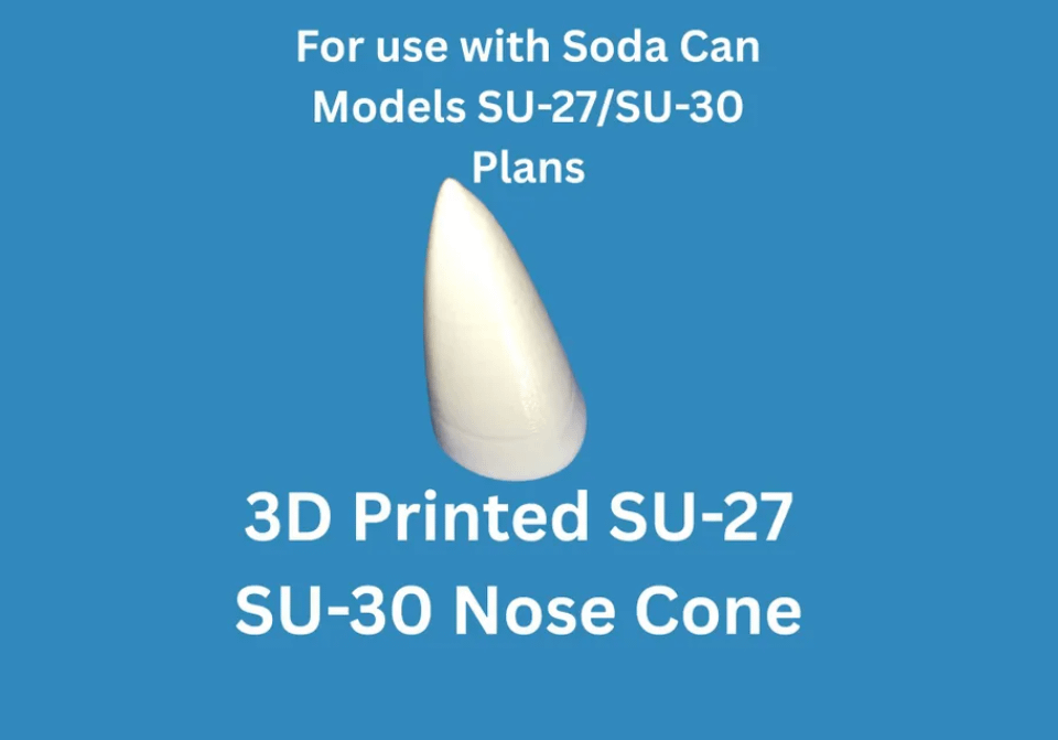 3D Printed Su-27 / Su-30 Flanker Nose Cone for Soda Can Airplane | Fits Can Model Plans | Su-30MKI Soda Can Model Part product image (1)