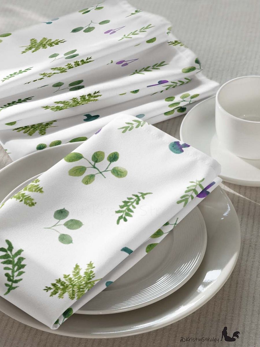 Woodland Ferns & Mushrooms on White Cloth Napkin Set of 4 product image (11)