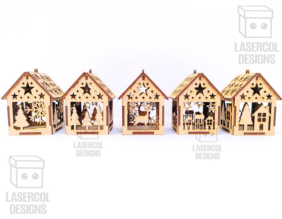 Christmas House Ornaments Set 4 (2 Sizes, 5 Styles) - Laser Cut Files product image (10)
