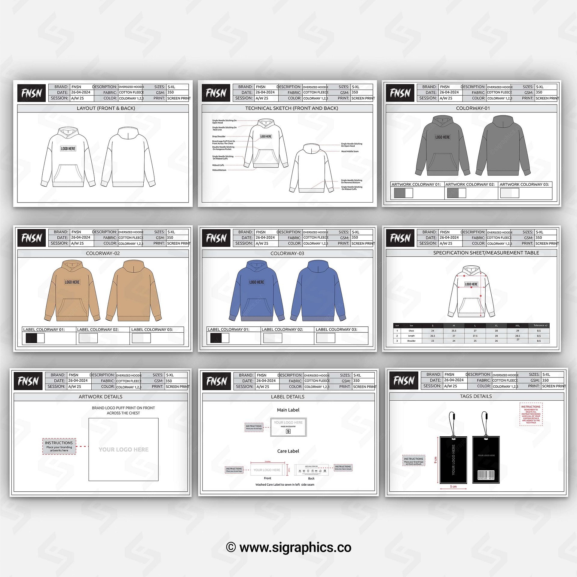 Unisex Oversized Hoodie Techpack Template product image (2)