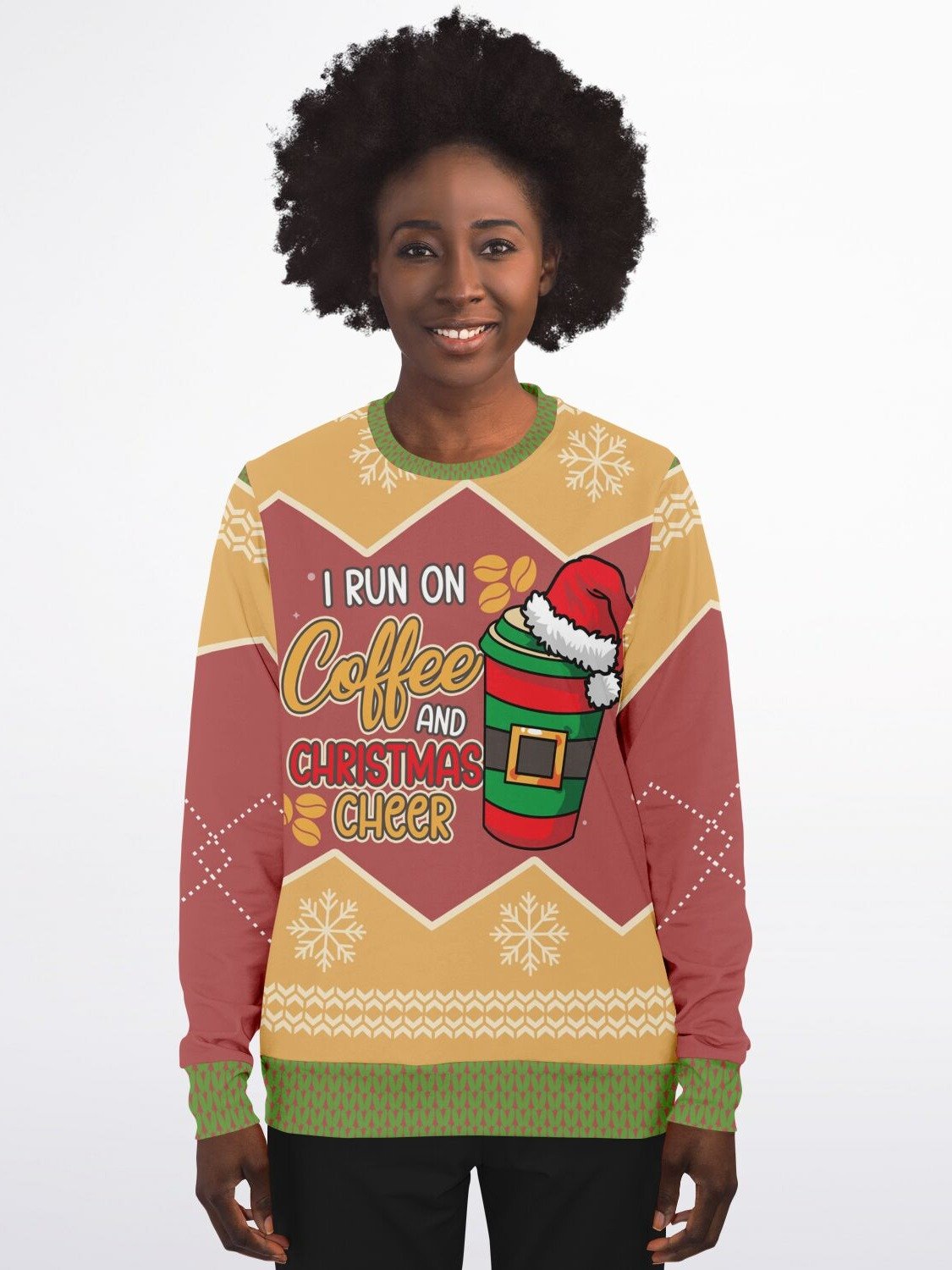 Coffee Lover Christmas Sweatshirt "I Run on Coffee and Christmas Cheer" | Cute Holiday Sweater for Coffee Addicts | Cozy Winter Gift product image (3)