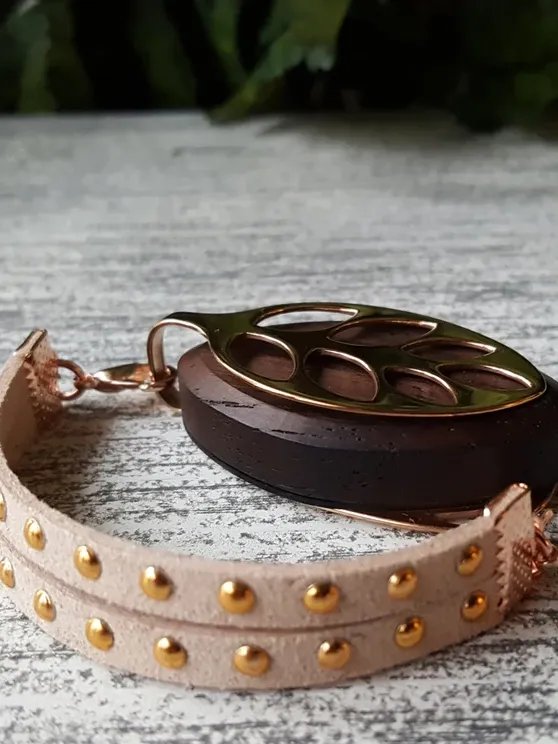 Khaki Faux Suede Stud Bracelet | Handmade Accessory for Bellabeat Leaf Urban & Ivy product image (1)