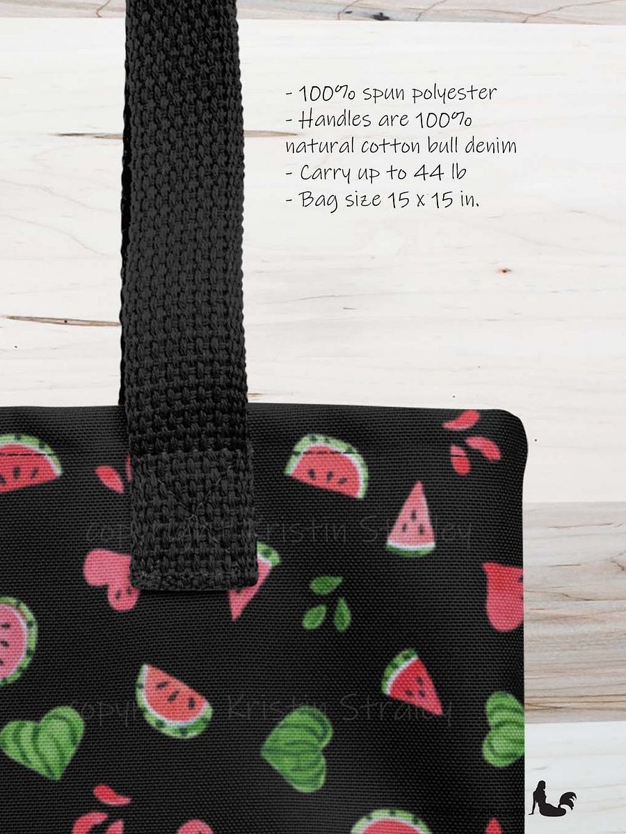 Tossed Watermelons and Hearts on Black Reusable Tote Bag product image (3)
