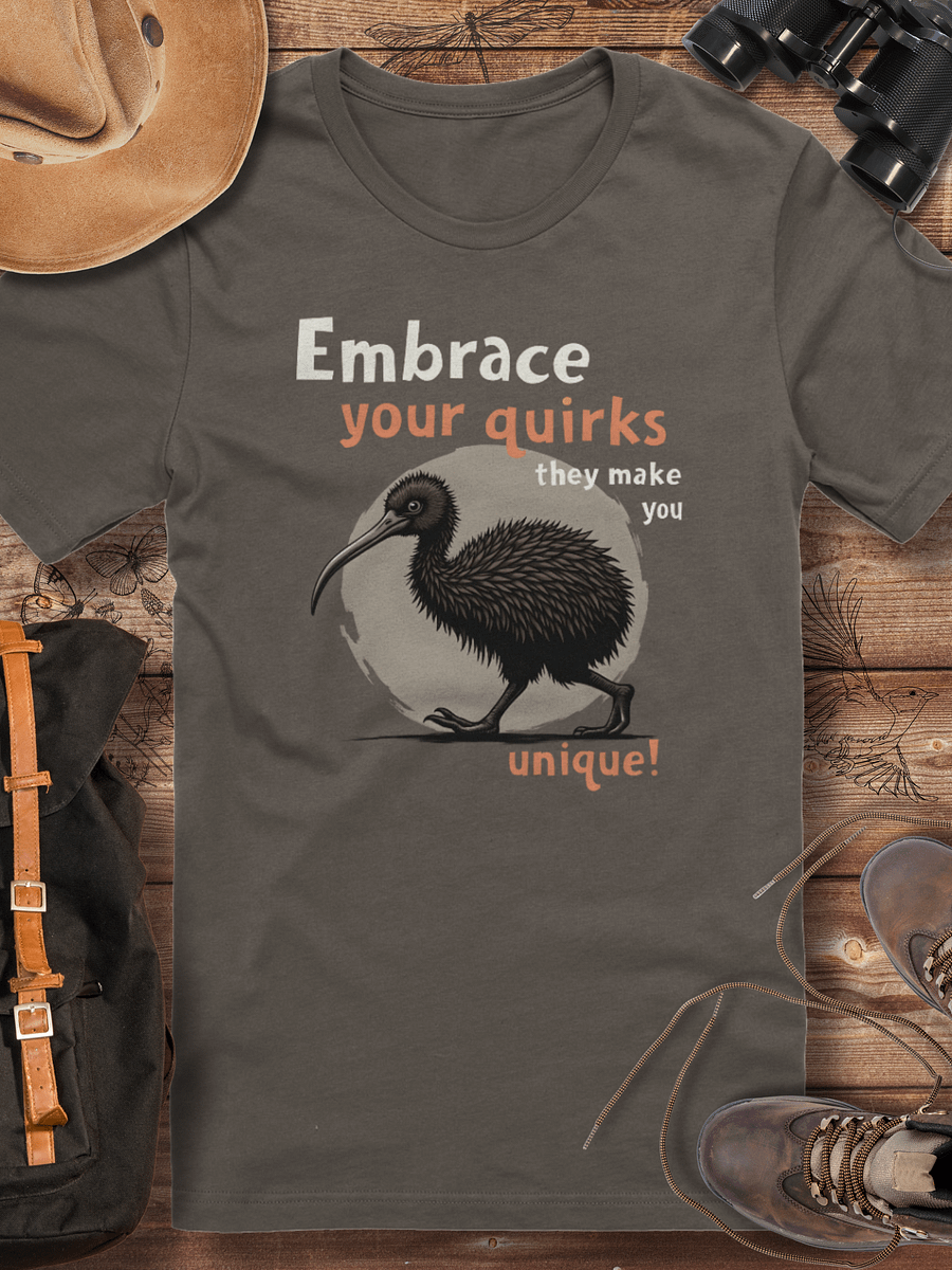 Embrace Your Quirks T-Shirt, Funny Kiwi Bird Tee, Unique Animal Lover Shirt, Quirky Nature Graphic Tee, Self Love Positive Message T-shirt product image (7)