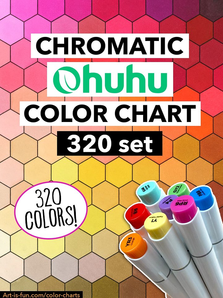 Ohuhu Color Chart - 320 Honolulu Colors in Chromatic Order (Hex + Grid) product image (1)