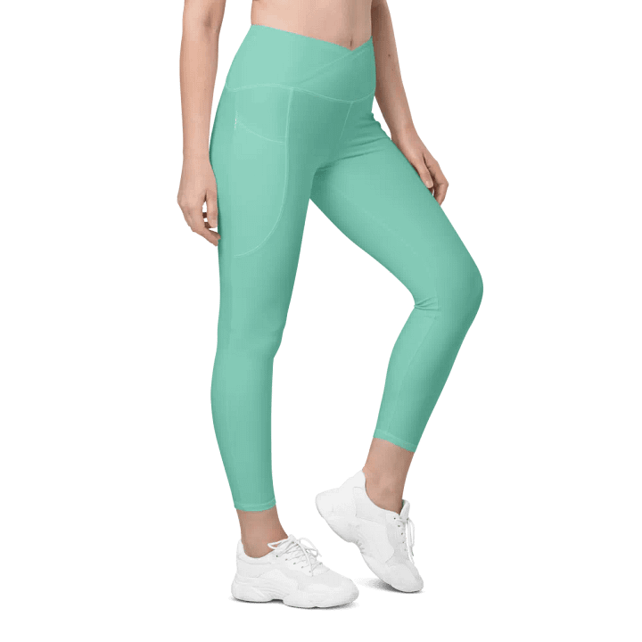 Plain Light Pastel Green Light Summer Women's High Waisted Premium Crossover Leggings with Pockets by Treasure Pie product image (1)