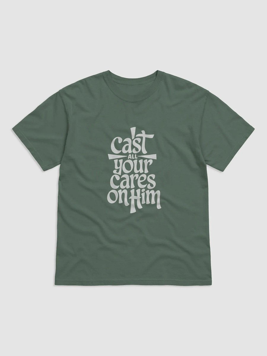 Cast All Your Cares on Him – 1 Peter 5:7 Bible Verse Comfort Colors T-Shirt product image (3)