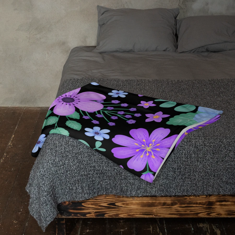 Vibrant Floral Blooms Blue Mauve Purple Blanket - Black product image (11)
