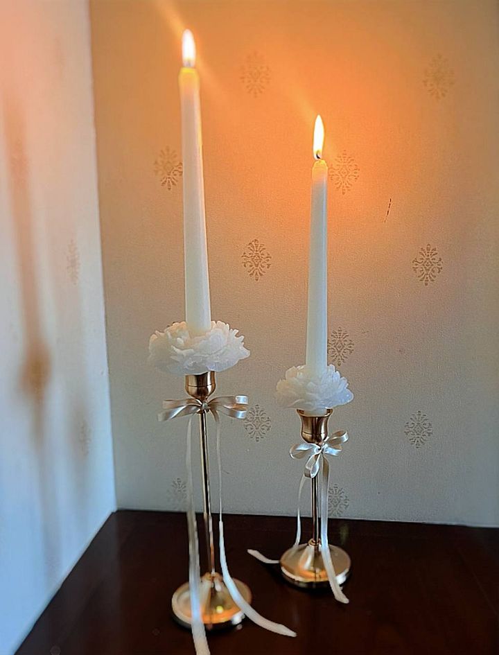 Half Peony Taper Candle | Peony Flower Candle | Wedding Table Setting Idea | Table Candle | 3D Aesthetic Candle | Dinner Candle | Taper Candle product image (1)