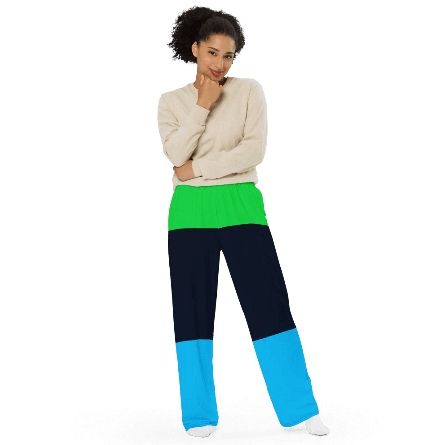 Green Blue Block Unisex Wide Pants product image (10)