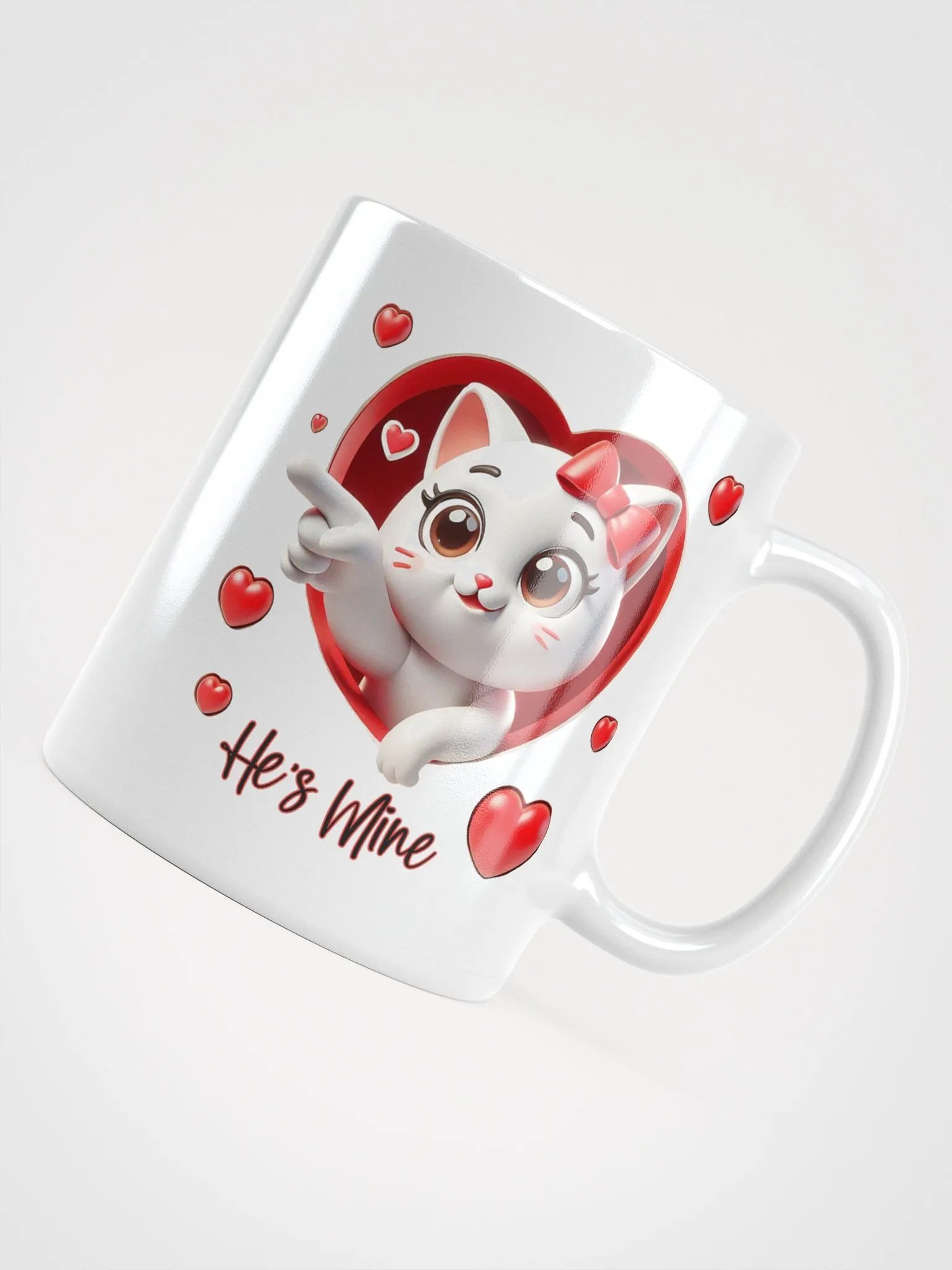 Cute Cat Heart Mug Purrfect Love "He's Mine!" product image (4)
