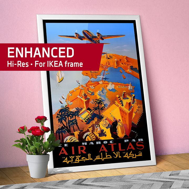 Morocco, Air Atlas, 1951 (Very Rare poster, Enhanced) — retro travel poster, vintage travel print product image (1)