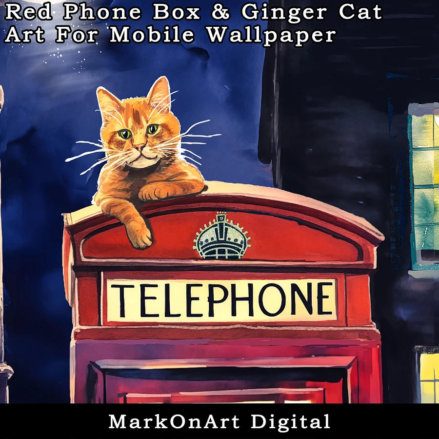 Red Phone Box & Ginger Tabby Cat Art For Mobile Phone Wallpaper or Lock Screen | High Res for iPhone or Android Cellphones product image (3)