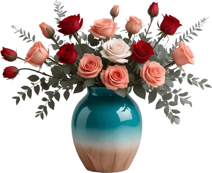 Ocean's Romance – Valentine's day Vase with Roses PNG product image (1)