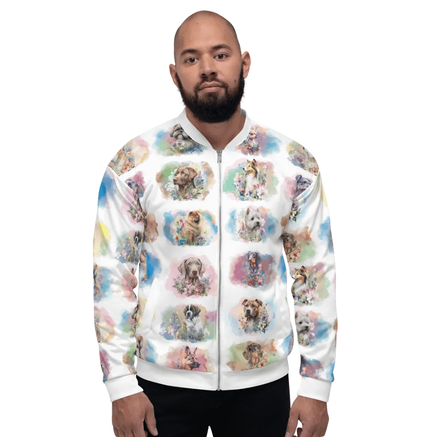 Watercolor Dogs Bomber Style Zip Up Sweatshirt Jacket, Unisex product image (4)