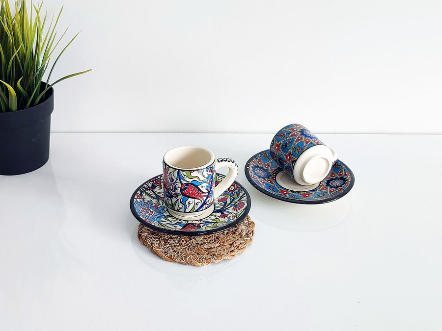 Ceramic coffee set (Iznik, white) — handmade pottery, Turkish ceramic product image (6)