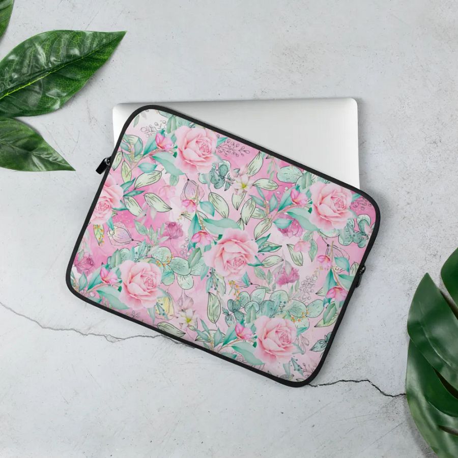 Whimsical Rose Garden Laptop Sleeve ideal for feminine ladies who like the finer pink vibes product image (2)