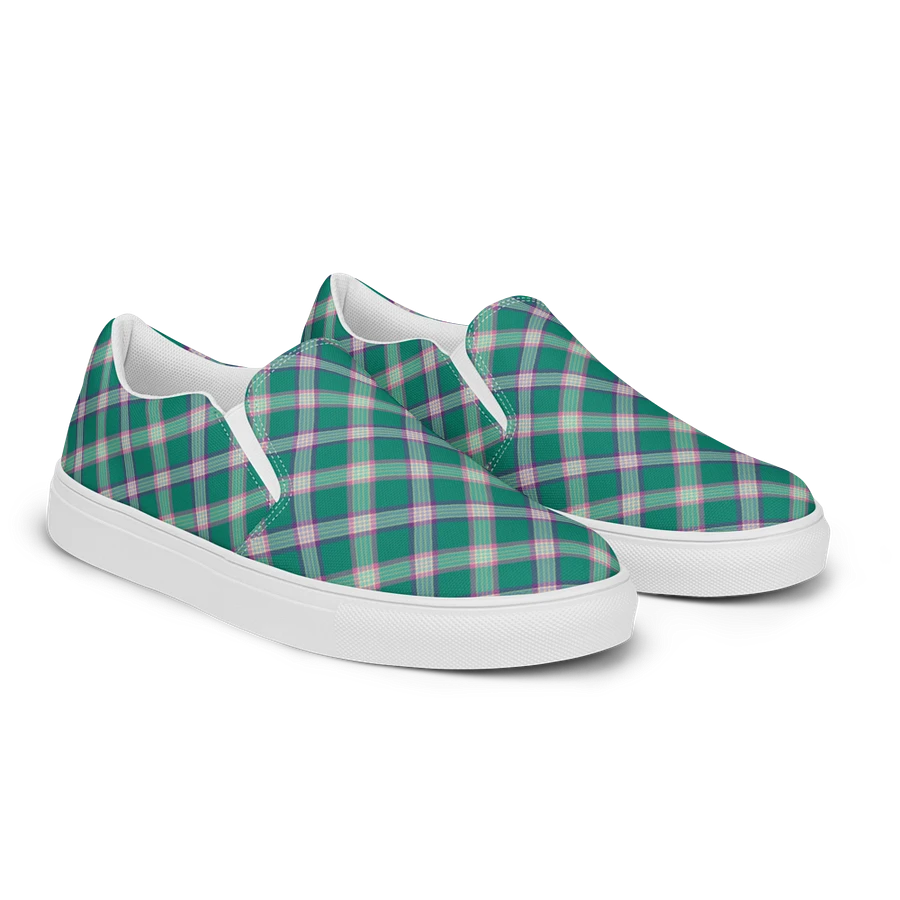 Emerald Green and Purple Plaid Women's Slip-On Shoes product image (2)