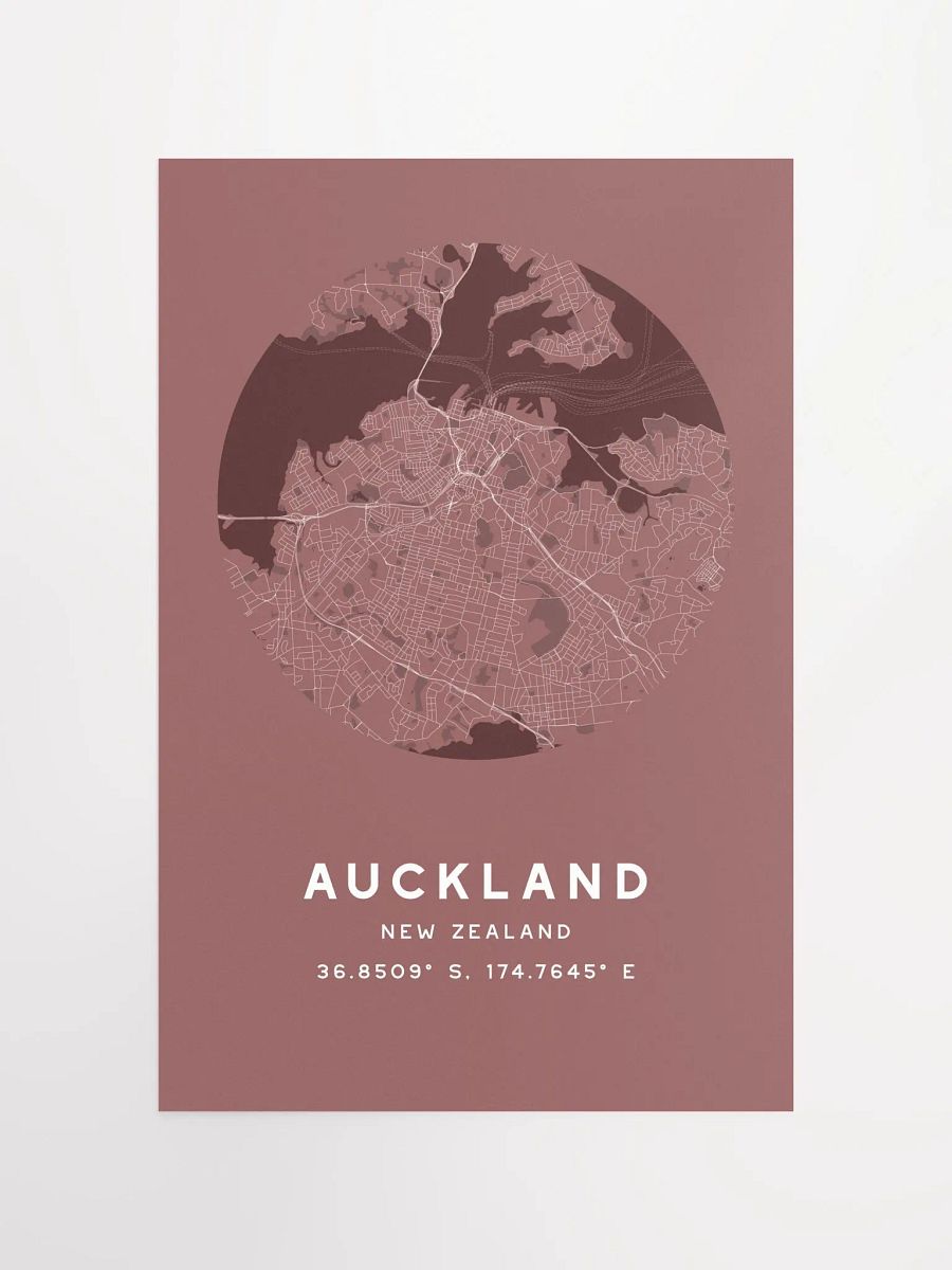 Auckland Street Map Poster – Red Minimalist Circular City Art product image (4)