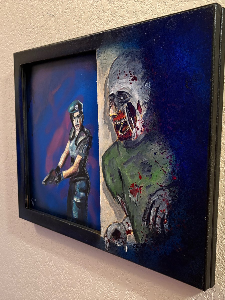 16x20 Resident Evil Jill Valentine & Hiding Zombie Art - Two Tier - 3D Painting with Depth - One of a kind! product image (6)