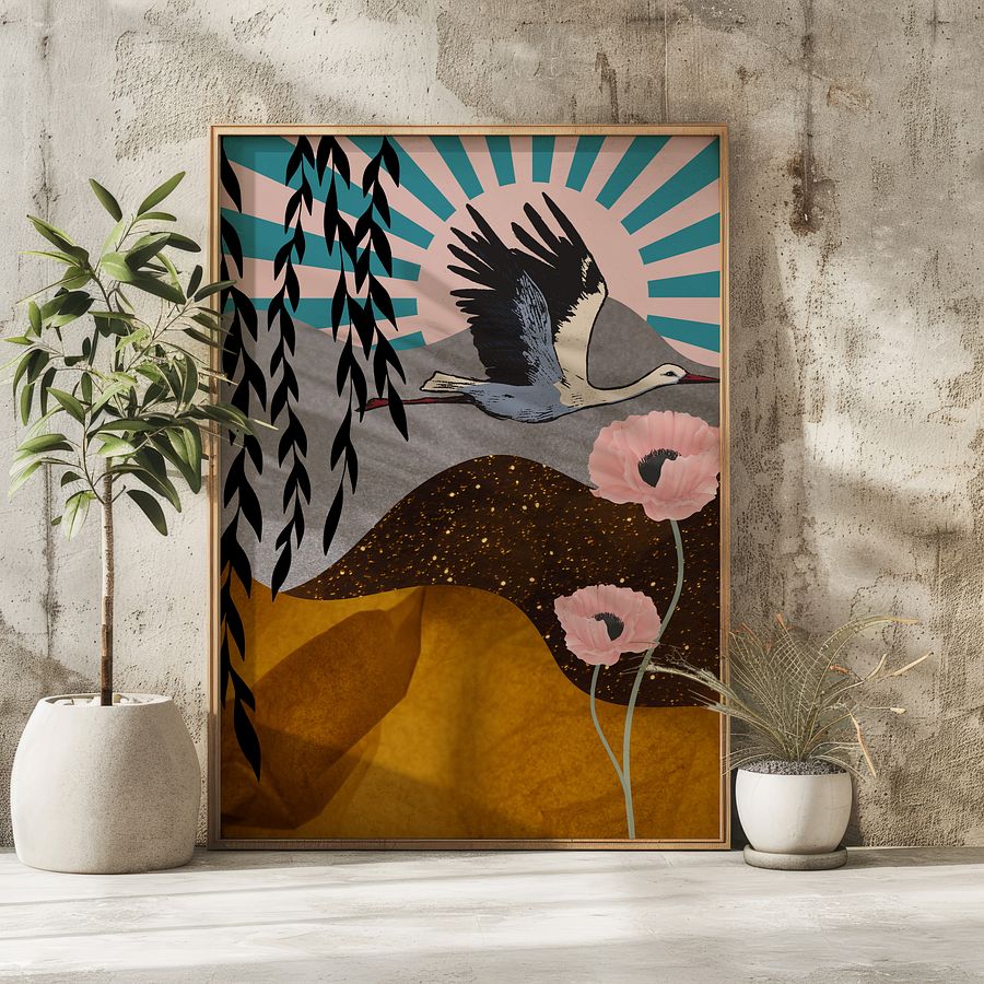 Japanese Red-Crowned Crane Collage Art Print product image (6)
