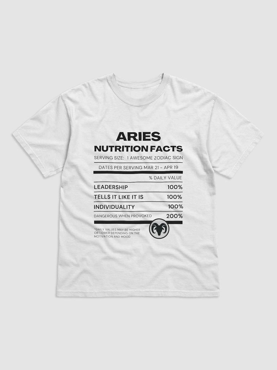 Aries Nutrition Facts T-Shirt (Black Writing) product image (1)