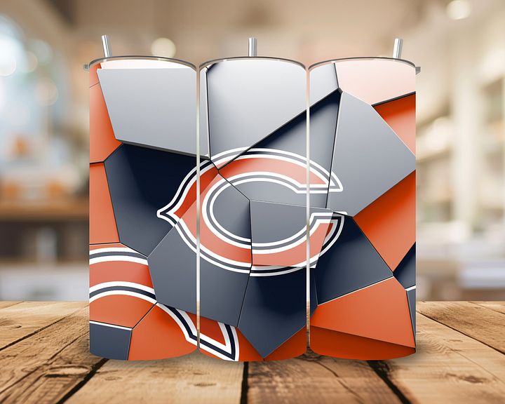 Geometric Chicago Bears Design Stainless Steel Tumbler with Straw product image (1)