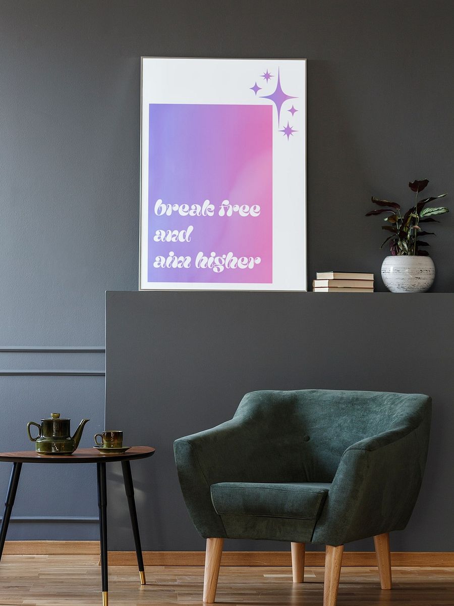 Aim Higher Inspirational Quote, Break Free Motivational Print, Purple Gradient Wall Art, Office Decor, Encouragement Gift Shiny Stars Poster product image (2)