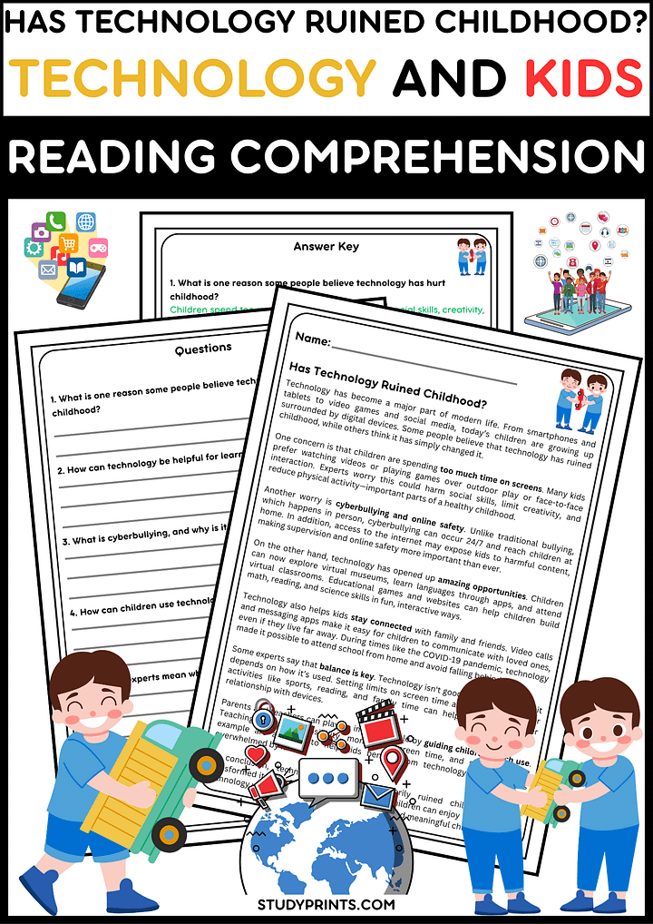 Has Technology Ruined Childhood? Reading Passage with Comprehension Questions product image (1)