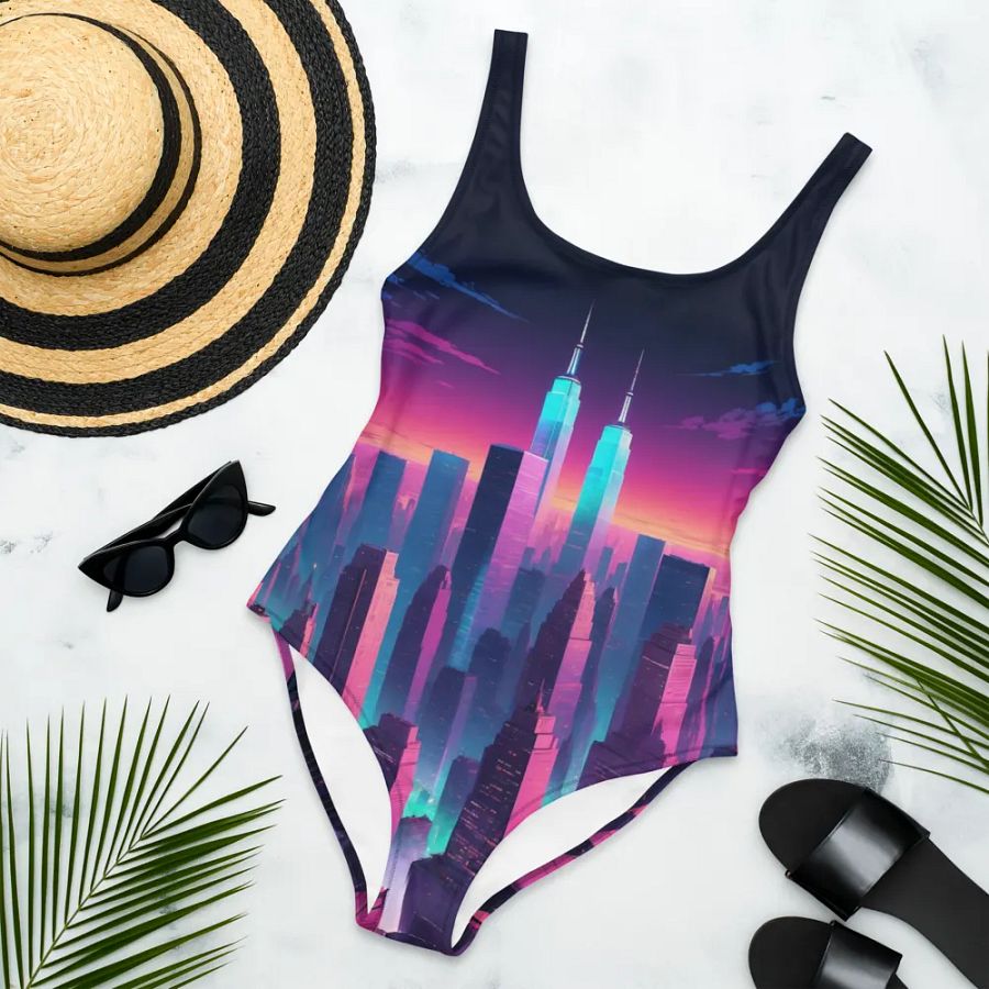 Vaporwave New York City All Over Print One Piece Swimsuit product image (5)