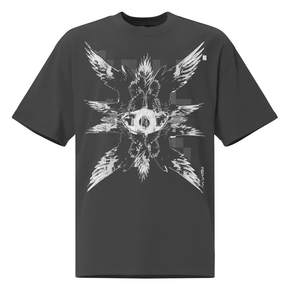 Glitched Seraphim Angel White Oversized Faded T-Shirt product image (1)