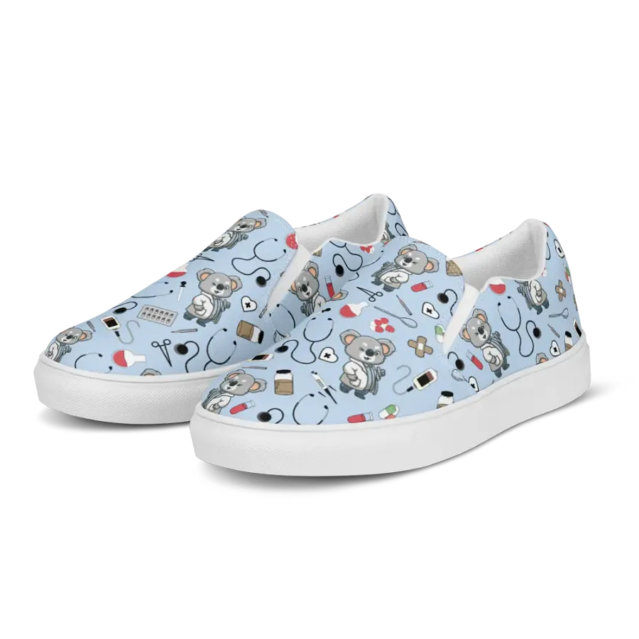 Cute Medical Koala Slip-On Canvas Shoes (Blue) product image (6)