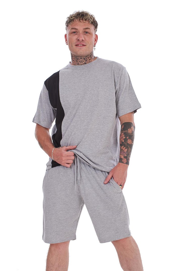 Mens Contrast Panel T-Shirt & Shorts Set Summer Tracksuit 2 Piece loungewear product image (2)