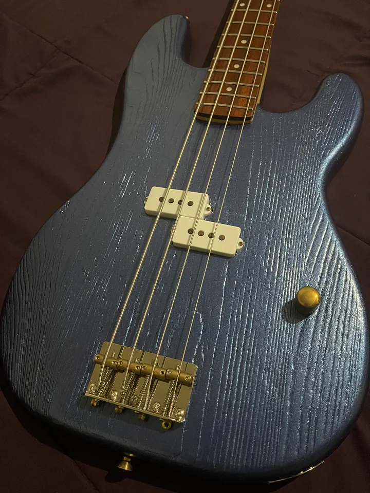G.D. Guitars “Blue Streak” Custom “Super P” Bass — Metallic Blue & Red w Case product image (2)