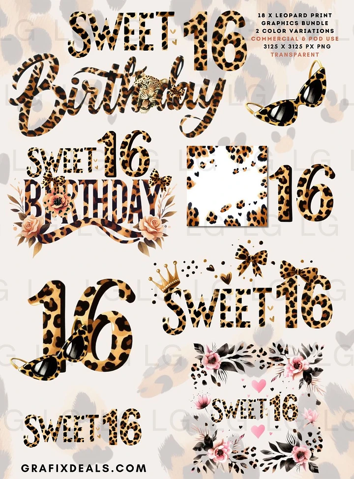 Mega Sweet 16 Graphics Bundle - Leopard Print Commercial POD use product image (2)