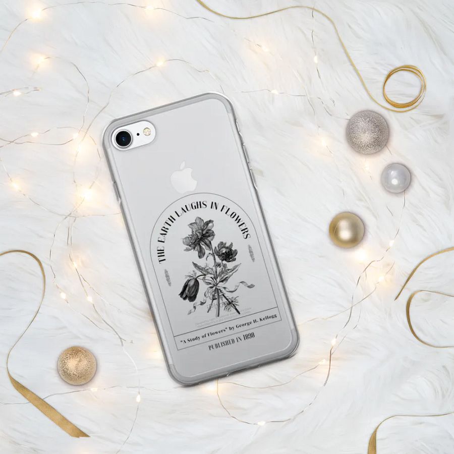Clear iPhone Case – 'The Earth Laughs in Flowers' Book Quote Design for Reading Lovers product image (8)