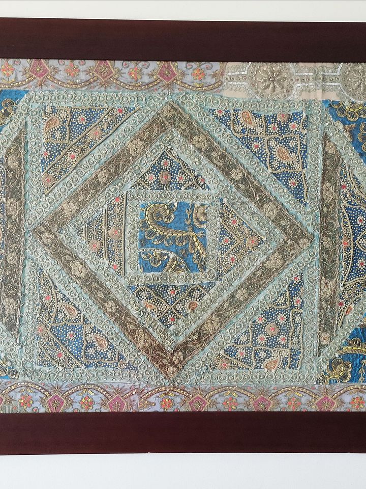 Magnifica, única e rara tela bordada indiana, Luxuosa arte indiana, tela requintada product image (2)