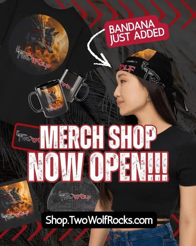 Stop scrolling. You need this. The debut TWO WOLF merch collection is here and features the self-titled album artwork you love. Hoodies, Tees, Prints, the NEW Bandana, and more. Shop the full line now! Just in time for the holidays. SHOP THE LINK: shop.twowolfrocks.com @krisbellmusic #TwoWolfPack #Merch #NewDrop #Rock