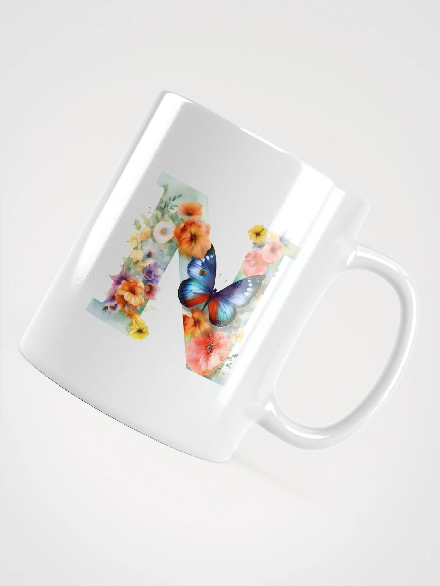 Letter N Monogram Floral Fantasy White Glossy Mug product image (10)