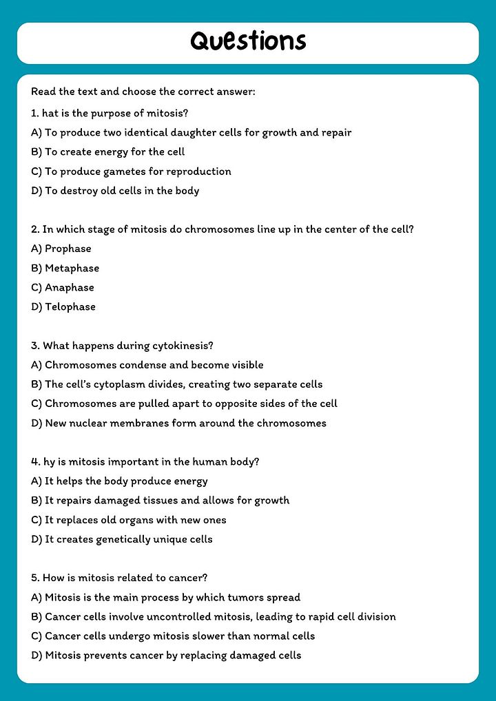 Mitosis Reading Comprehension Passage & Questions product image (2)