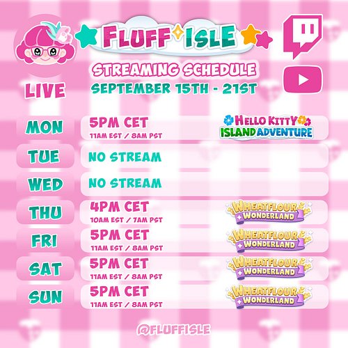This week’s streaming schedule! Just a note that today Monday Mr Fluff will help me refurbish an older computer with componen...