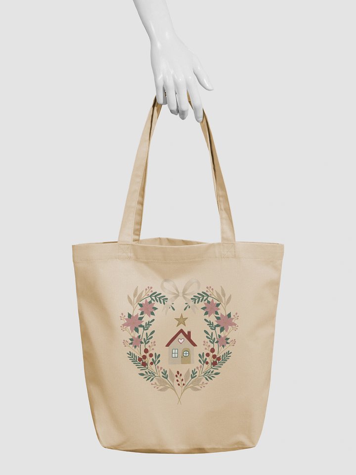 Econscious Eco-Friendly tote bag with winter heart home Christmas design. Organic cotton reusable bag product image (1)