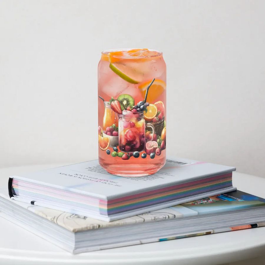 Fruit juice with fruit slice mixed water affect design-02-Can-Shaped Glass product image (7)