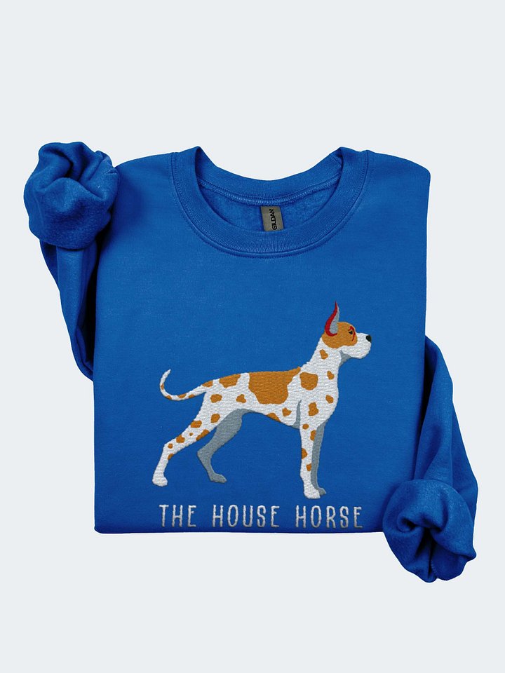 The House Horse Sweatshirt (Embroidered) of a Great Dane(Tan Harlequin, Cropped Ears) product image (1)