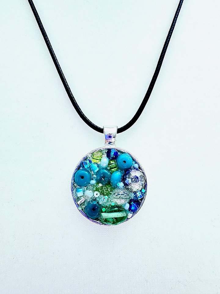 Ocean Dreamscape Pendant Necklace | Handmade Gradient Bead Art | Coastal Charm Jewelry by Monique Faella Designs™ | MFD-00010 product image (1)